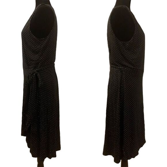 LOFT Black Polka Dot Sleeveless Wrap Dress Size L - Picture 3 of 11